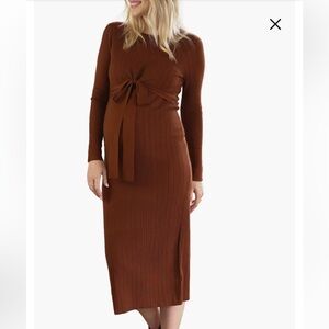 Elegant Brown Knit Dress Angel Maternity Knit MIDI Dress XL Nursing